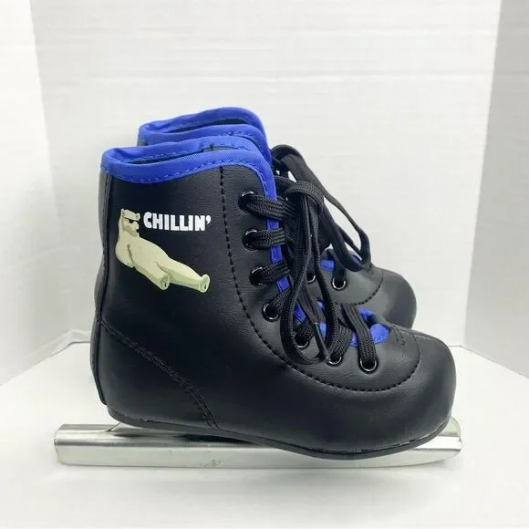 American Athletic Youth Boys Size 8 Chillin Double Runner Ice Skates Black Blue - Picture 1 of 13